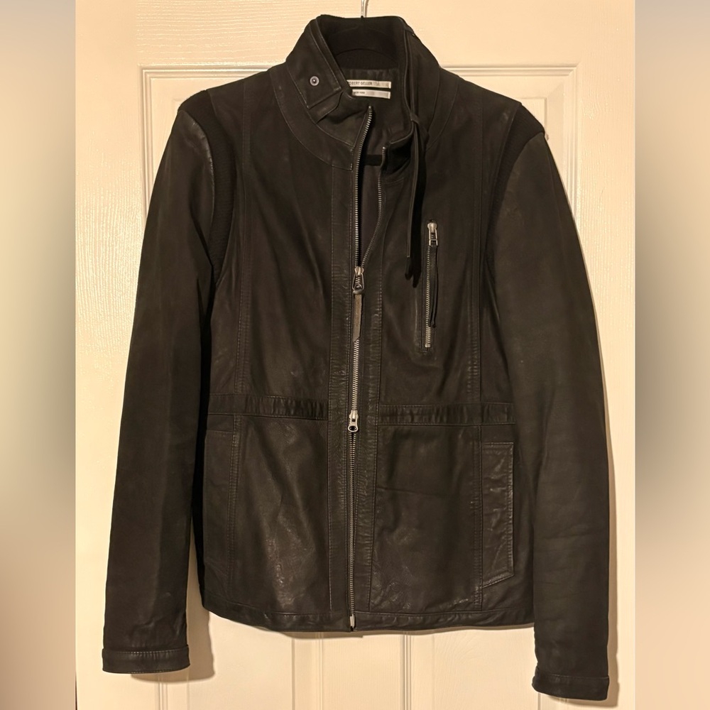 Robert Geller Nubuck Leather Zip Front Jacket